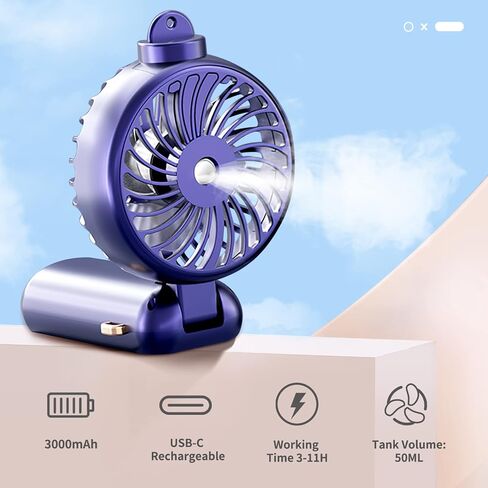 Handheld Fan Portable Misting Fan, Rechargeable Personal Mister Fan with 5 Speeds 3000mAh Battery Operated Fan with Mist, LED Display, 90° Foldable Cooling Fan for Travel Camping outdoor Pink in Saudi Arabia