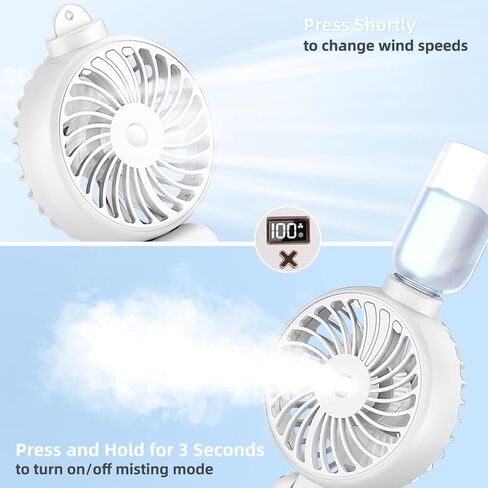 Handheld Fan Portable Misting Fan, Rechargeable Personal Mister Fan with 5 Speeds 3000mAh Battery Operated Fan with Mist, LED Display, 90° Foldable Cooling Fan for Travel Camping outdoor Pink in Kuwait