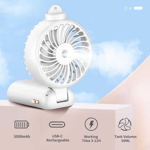 Handheld Fan Portable Misting Fan, Rechargeable Personal Mister Fan with 5 Speeds 3000mAh Battery Operated Fan with Mist, LED Display, 90° Foldable Cooling Fan for Travel Camping outdoor Pink in Kuwait