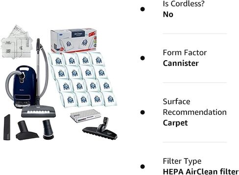 Miele Complete C3 Marin Canister HEPA Canister Vacuum Cleaner with SEB236 Powerhead Bundle - Includes Performance Pack 16 Type GN AirClean Genuine FilterBags + Genuine AH50 HEPA Filter in Saudi Arabia
