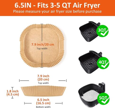 130Pcs Air Fryer Liners Disposable: Air Fryer Disposable Paper Liner Square 6.5 inch for 3-5 QT Air fryer, Parchment Paper Liner, Unbleached Oil-proof, Water-proof Parchment Paper in Saudi Arabia