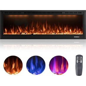 42" WiFi-Enabled Electric Fireplace Insert, APP Smart Control, Wall Mounted&Recessed Linear Fireplace Heater with Thermostat, Flame&Top Lights, Log&Crystal, Timer