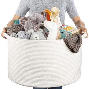 XXL Cotton Rope Basket (22"x14"), Off-White, 100% Cotton, Extra Large Woven Storage Basket, Blanket Basket Living Room, Toy Storage Basket, Pillow Basket, Laundry Basket, Round Basket, Baby Hamper in Saudi Arabia