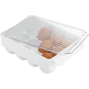 InterDesign Covered Egg Holder - Refrigerator Storage Container, 12 Egg Tray, Long, White/Clear in Saudi Arabia