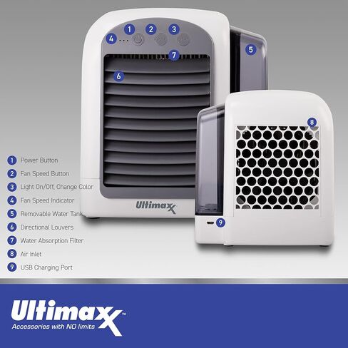 Ultimaxx 2 Pack - CORDLESS, Portable Mini Air Conditioner with 3 Speeds - Personal Air Conditioner Cooling Fan is Whisper-Quiet & Doubles as a Dehumidifier for Bedroom, Office/Desk, Camping & More in Saudi Arabia