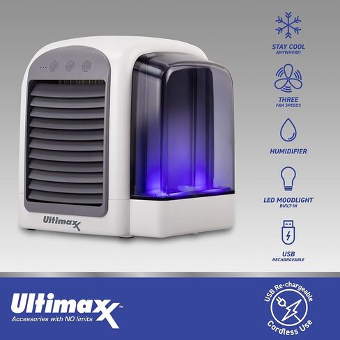 Ultimaxx 2 Pack - CORDLESS, Portable Mini Air Conditioner with 3 Speeds - Personal Air Conditioner Cooling Fan is Whisper-Quiet & Doubles as a Dehumidifier for Bedroom, Office/Desk, Camping & More in Saudi Arabia