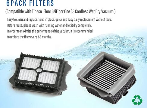 6 عبوات فلتر استبدال متوافق مع مكنسة كهربائية لاسلكية من تينيكو آي فلور 3 / فلور وان S3 الرطبة الجافة in Kuwait