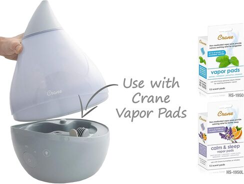 Crane Ultrasonic Humidifiers for Bedroom and Office, 1 Gallon 4-in-1 Cool Mist Air Humidifier for Large Room and Home, Humidifier Filters Optional, Grey in Saudi Arabia