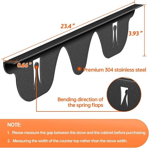 أغطية فجوة الموقد من ZXMOTO - قطعتان من واقيات الفجوة الجانبية للموقد من الفولاذ المقاوم للصدأ، غطاء فجوة فرن المطبخ مقاس 23.5 بوصة، حشو الفجوة بين الموقد والعداد (أسود) in Kuwait