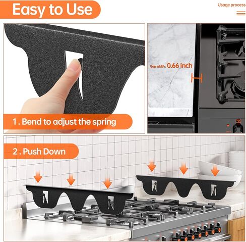 أغطية فجوة الموقد من ZXMOTO - قطعتان من واقيات الفجوة الجانبية للموقد من الفولاذ المقاوم للصدأ، غطاء فجوة فرن المطبخ مقاس 23.5 بوصة، حشو الفجوة بين الموقد والعداد (أسود) in Kuwait