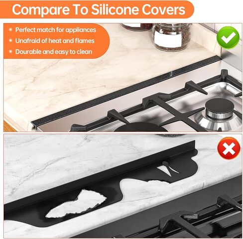 أغطية فجوة الموقد من ZXMOTO - قطعتان من واقيات الفجوة الجانبية للموقد من الفولاذ المقاوم للصدأ، غطاء فجوة فرن المطبخ مقاس 23.5 بوصة، حشو الفجوة بين الموقد والعداد (أسود) in Kuwait