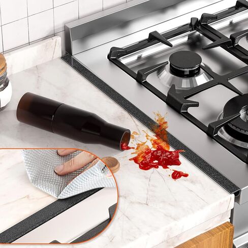 أغطية فجوة الموقد من ZXMOTO - قطعتان من واقيات الفجوة الجانبية للموقد من الفولاذ المقاوم للصدأ، غطاء فجوة فرن المطبخ مقاس 23.5 بوصة، حشو الفجوة بين الموقد والعداد (أسود) in Kuwait