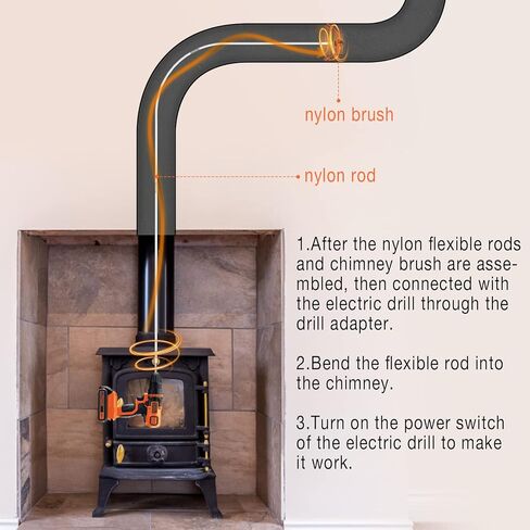 مجموعة تنظيف المدخنة بطول 26 قدم من NEAGLORY، فرشاة مدخنة مع قضبان مرنة من النايلون، مجموعة تنظيف المدخنة لمداخن الموقد، 8 قضبان in Kuwait