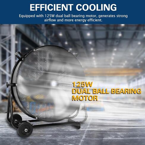 BILT HARD 7800 CFM 24" Variable Speed High Velocity Drum Fan, 360°Adjustable Tilt, DC Motor Industrial Heavy Duty Industrial Shop Fan for Warehouse, Workshops, Garage, Factory, and Basement - UL Listed in Kuwait