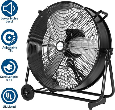 BILT HARD 7800 CFM 24" Variable Speed High Velocity Drum Fan, 360°Adjustable Tilt, DC Motor Industrial Heavy Duty Industrial Shop Fan for Warehouse, Workshops, Garage, Factory, and Basement - UL Listed in Kuwait