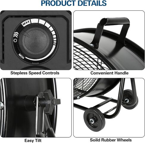BILT HARD 7800 CFM 24" Variable Speed High Velocity Drum Fan, 360°Adjustable Tilt, DC Motor Industrial Heavy Duty Industrial Shop Fan for Warehouse, Workshops, Garage, Factory, and Basement - UL Listed in Kuwait