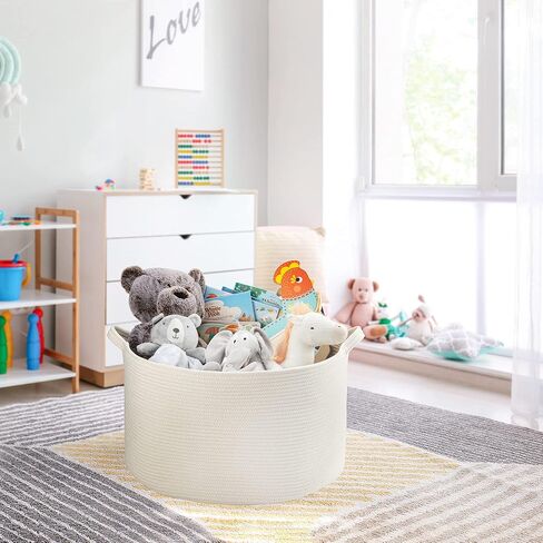 XXL Cotton Rope Basket (22"x14"), Off-White, 100% Cotton, Extra Large Woven Storage Basket, Blanket Basket Living Room, Toy Storage Basket, Pillow Basket, Laundry Basket, Round Basket, Baby Hamper in Saudi Arabia