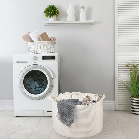 XXL Cotton Rope Basket (22"x14"), Off-White, 100% Cotton, Extra Large Woven Storage Basket, Blanket Basket Living Room, Toy Storage Basket, Pillow Basket, Laundry Basket, Round Basket, Baby Hamper in Saudi Arabia