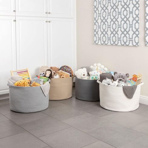 XXL Cotton Rope Basket (22"x14"), Off-White, 100% Cotton, Extra Large Woven Storage Basket, Blanket Basket Living Room, Toy Storage Basket, Pillow Basket, Laundry Basket, Round Basket, Baby Hamper in Saudi Arabia