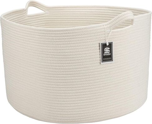 XXL Cotton Rope Basket (22"x14"), Off-White, 100% Cotton, Extra Large Woven Storage Basket, Blanket Basket Living Room, Toy Storage Basket, Pillow Basket, Laundry Basket, Round Basket, Baby Hamper in Saudi Arabia
