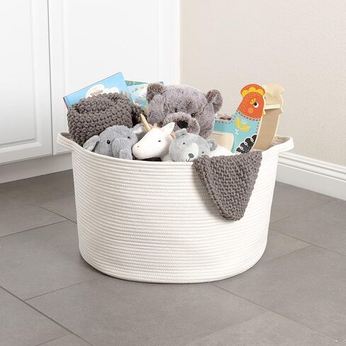 XXL Cotton Rope Basket (22"x14"), Off-White, 100% Cotton, Extra Large Woven Storage Basket, Blanket Basket Living Room, Toy Storage Basket, Pillow Basket, Laundry Basket, Round Basket, Baby Hamper in Saudi Arabia
