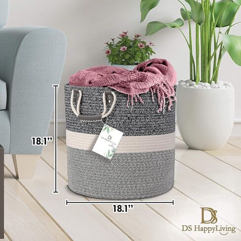 DS HappyLiving 100% قطن طبيعي 18x18 XXL سلة بطانية خوص سلة لرمي بطانية كبيرة جدًا سلة خوص بطانية حامل غرفة المعيشة in Saudi Arabia