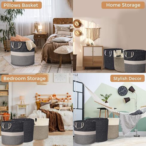 DS HappyLiving 100% قطن طبيعي 18x18 XXL سلة بطانية خوص سلة لرمي بطانية كبيرة جدًا سلة خوص بطانية حامل غرفة المعيشة in Saudi Arabia