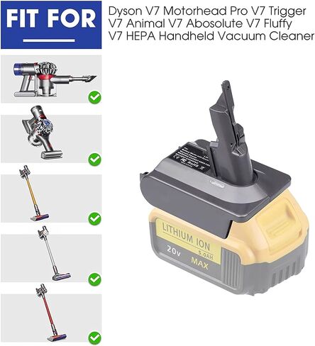 TPDL لمحول بطارية Dyson V7، لبطارية Dewalt 20V المحولة إلى Dyson V7 Vacuum 21.6V SV11 مع قفل الزناد وغطاء الغبار، لـ V7 المطلق، Motorhead Pro، Trigger، Fluffy HEPA in Saudi Arabia