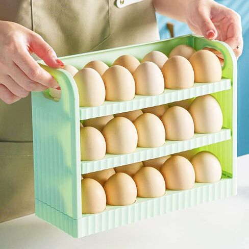 حاوية صينية تخزين حامل البيض للثلاجة، منظم البيض للثلاجة، حاوية صينية بيض للثلاجة مكونة من 3 طبقات (30 شبكة) in Kuwait