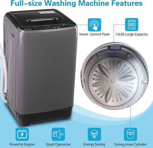 Anukis Fully Automatic Portable Washing Machine, 13 lbs Capacity Compact Laundry Washer with Drain Pump 10 Wash Program & 8 Water Levels for Apartment, Dorm, RV, Gold in Saudi Arabia