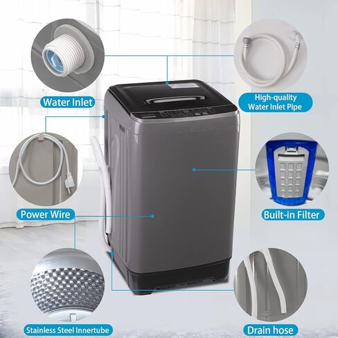 Anukis Fully Automatic Portable Washing Machine, 13 lbs Capacity Compact Laundry Washer with Drain Pump 10 Wash Program & 8 Water Levels for Apartment, Dorm, RV, Gold in Saudi Arabia