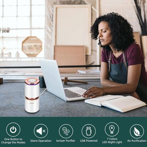 Mini Air Purifier USB Air Purifiers for Car Office Desk Small Room, Super Quiet with LED Night Light, No Adapter (Black) in Saudi Arabia