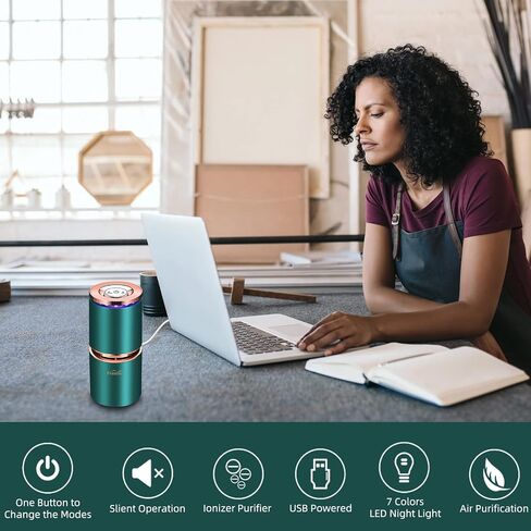 Mini Air Purifier USB Air Purifiers for Car Office Desk Small Room, Super Quiet with LED Night Light, No Adapter (Black) in Saudi Arabia