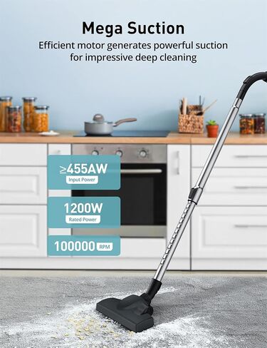 مكنسة أسبيرون خفيفة الوزن بدون اكياس، مكنسة كهربائية سعة 3.7 كيو تي مع فلتر هيبا، 5 فرش، ترجيع السلك تلقائيًا، سرعة متغيرة للأرضيات الصلبة، الخشب الصلب، السيارات، 3.5 لتر، أسود in Kuwait
