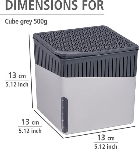WENKO Portable Dehumidifier Cube Design, Compact and Rechargeable Dehumidifier for Bathroom, Closet, Bedroom, Garage, Covers up to 2800 Cubic Feet, 2.2lbs, Gray, 6.18 x 6.5 x 6.5 in Saudi Arabia