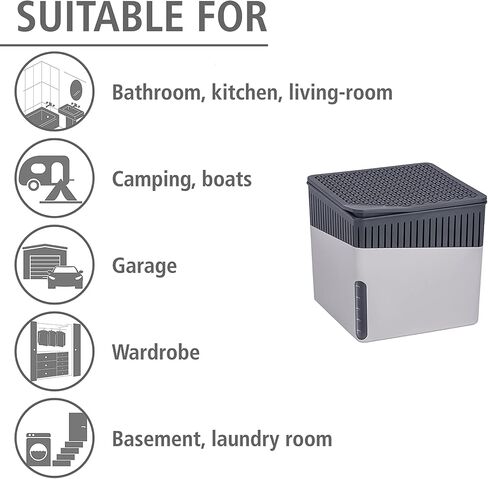 WENKO Portable Dehumidifier Cube Design, Compact and Rechargeable Dehumidifier for Bathroom, Closet, Bedroom, Garage, Covers up to 2800 Cubic Feet, 2.2lbs, Gray, 6.18 x 6.5 x 6.5 in Saudi Arabia