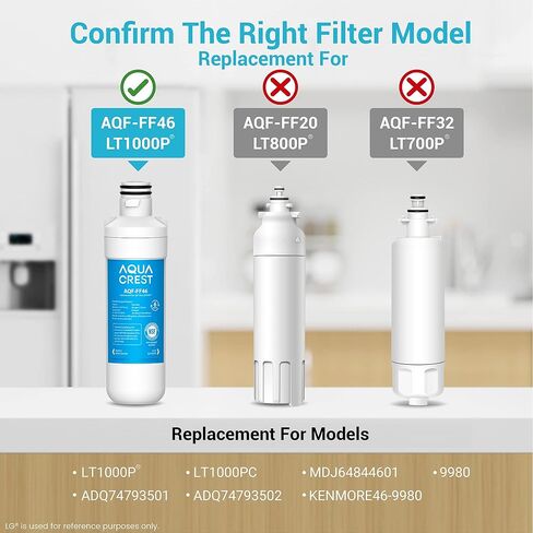 AQUA CREST LT1000PC ADQ747935 MDJ64844601 NSF Certified Refrigerator Water Filter, Replacement for LG® LT1000P®, LT1000PC, LT1000PCS, ADQ74793501, ADQ74793502, Kenmore 469980, 9980, Pack of 3 in Saudi Arabia