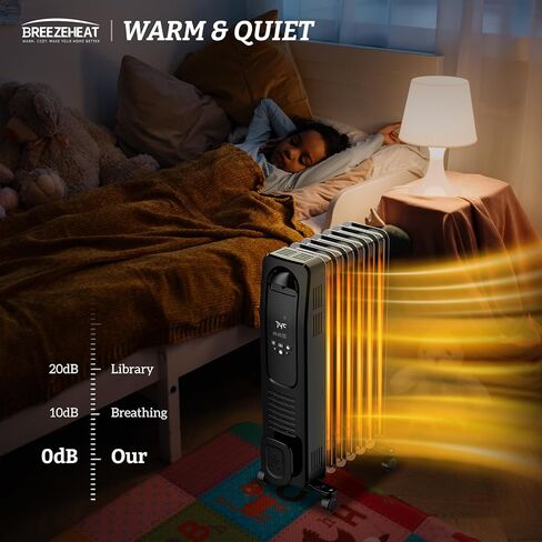 سخان كهربائي مملوء بالزيت بقدرة 1500 واط من BREEZEHEAT مع منظم حرارة قابل للتعديل، 4 أوضاع، حماية من الحرارة الزائدة والحرارة الزائدة، شاشة رقمية، سخانات محمولة للاستخدام المكتبي/الداخلي in Kuwait