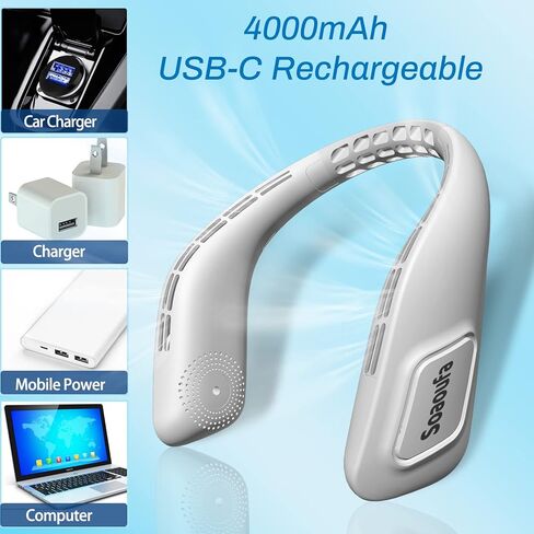 KDYGPDCT 2023 مروحة رقبة محمولة قابلة للتعديل 3 سرعات رياح مروحة تبريد USB قابلة لإعادة الشحن فائقة الهدوء بدون لف الشعر مفتاح عملاق بدون استخدام اليدين مروحة توربو بدون شفرات للمنزل والمكتب والسفر والرياضة in Kuwait