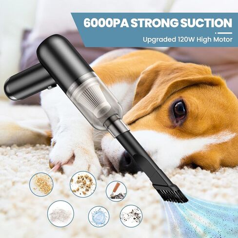 مكنسة كهربائية محمولة من LEMOISTAR، مكنسة كهربائية صغيرة للسيارة بدون سلك بقوة شفط 6000 باسكال، بطارية قابلة لإعادة الشحن، مكنسة يدوية خفيفة الوزن للمنزل والسيارة/المكتب - أسود in Kuwait