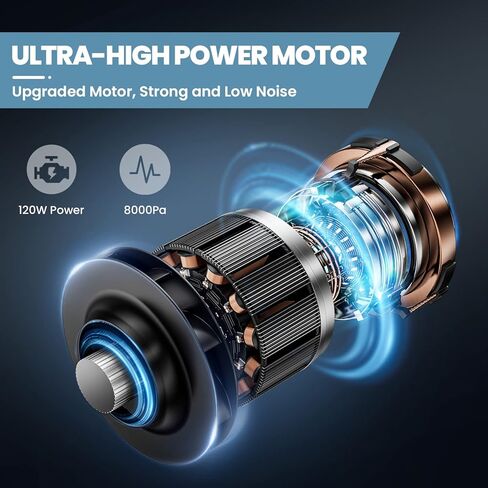 مكنسة كهربائية محمولة من LEMOISTAR، مكنسة كهربائية صغيرة للسيارة بدون سلك بقوة شفط 6000 باسكال، بطارية قابلة لإعادة الشحن، مكنسة يدوية خفيفة الوزن للمنزل والسيارة/المكتب - أسود in Kuwait