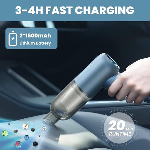 مكنسة كهربائية محمولة من LEMOISTAR، مكنسة كهربائية صغيرة للسيارة بدون سلك بقوة شفط 6000 باسكال، بطارية قابلة لإعادة الشحن، مكنسة يدوية خفيفة الوزن للمنزل والسيارة/المكتب - أسود in Kuwait