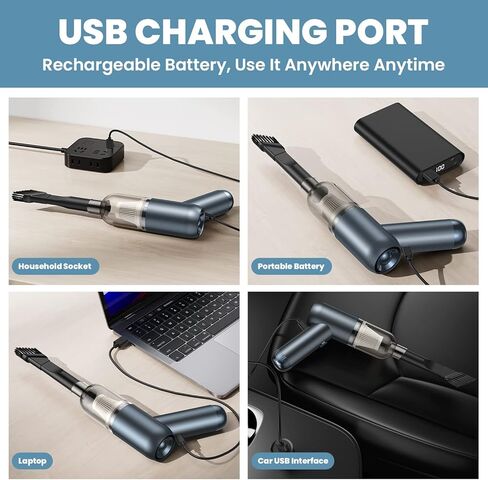 مكنسة كهربائية محمولة من LEMOISTAR، مكنسة كهربائية صغيرة للسيارة بدون سلك بقوة شفط 6000 باسكال، بطارية قابلة لإعادة الشحن، مكنسة يدوية خفيفة الوزن للمنزل والسيارة/المكتب - أسود in Kuwait