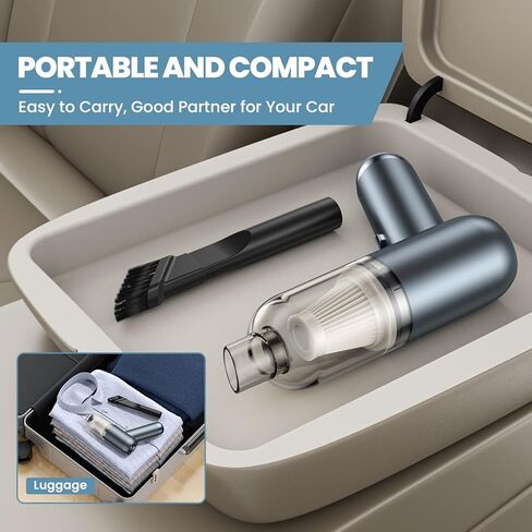 مكنسة كهربائية محمولة من LEMOISTAR، مكنسة كهربائية صغيرة للسيارة بدون سلك بقوة شفط 6000 باسكال، بطارية قابلة لإعادة الشحن، مكنسة يدوية خفيفة الوزن للمنزل والسيارة/المكتب - أسود in Kuwait