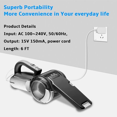 شاحن Fesasn 15 فولت متوافق مع مكنسة بلاك اند ديكر 90627870 المحمولة، بديل لشاحن تفريغ الهواء HHVI315JO42 90629039 S003AQU1500015 سلك الطاقة in Kuwait