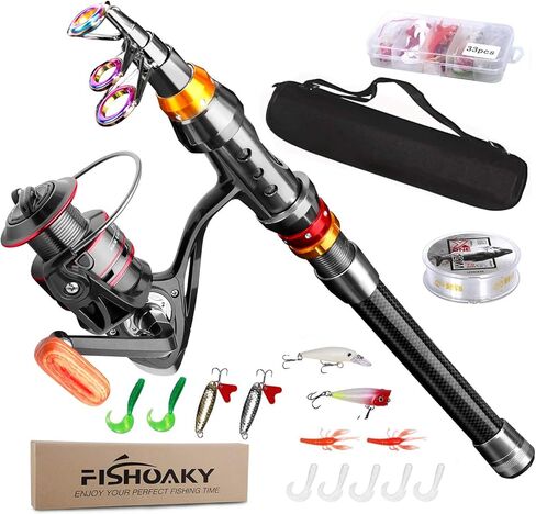 FishOaky Fishing Rod kit, Carbon Fiber Telescopic Fishing Pole and Reel Combo with Line Lures Tackle Hooks Reel Carrier Bag for Adults Travel Saltwater Freshwater in Saudi Arabia