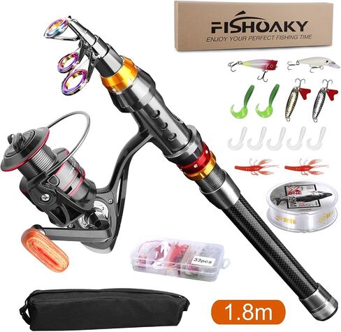 FishOaky Fishing Rod kit, Carbon Fiber Telescopic Fishing Pole and Reel Combo with Line Lures Tackle Hooks Reel Carrier Bag for Adults Travel Saltwater Freshwater in Saudi Arabia