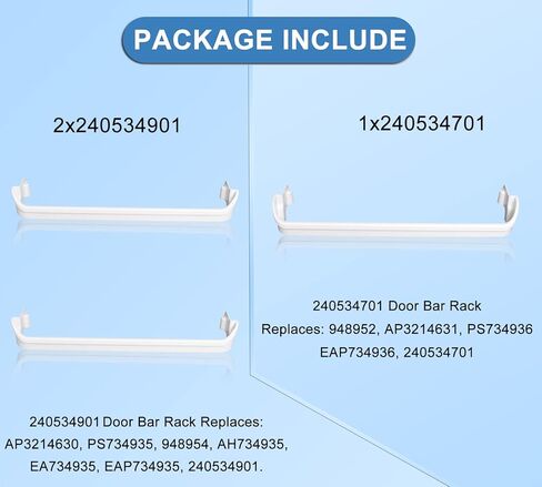 1 x 240534701 & 2 x 240534901 Refrigerator Door Shelf Retainer Bar Compatible with Frigidaire or Kenmore, Door Shelf Rack Bar Rail Replacement Parts AP3214631 PS734936 948952 AP3214630 PS734935 in Kuwait