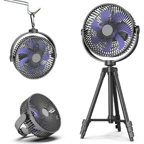 كوني مروحة قائمة 10000mAh محمولة قابلة لاعادة الشحن 8 انش تعمل بالبطارية مع خطاف خيمة ووقت عمل 37 ساعة وحامل ثلاثي القوائم قابل للتعديل بـ4 سرعات لغرفة النوم والسفر والصيد والشاطئ والتخييم in Kuwait