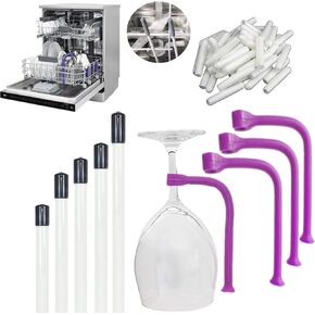 24 Set Stemware Saver Stemware Holder Dishwasher Wine Glass Protector Dishwasher Attachment 28cm 24cm 21cm 17cm 11.5cm, Universal Dishwasher Rack Tine Repair End Cover Caps (blue set)